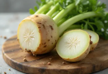 Củ cần tây và thân cần tây xanh tươi trên nền gỗ