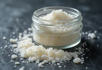 Bột rau câu agar trắng mịn trong bát nhỏ cùng thìa gỗ
