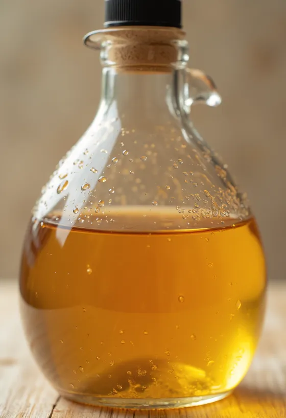 Giấm táo trong bát thủy tinh, táo tươi và chai chứa con giấm