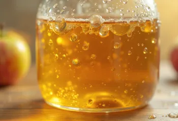 Giấm táo trong bát thủy tinh, táo tươi và chai chứa con giấm