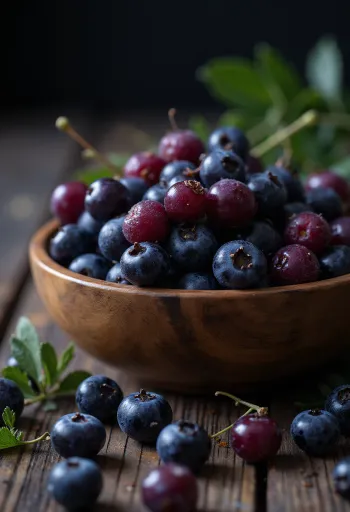 Quả Aronia (chokeberry) tươi màu tím đen, cắt đôi lộ ruột