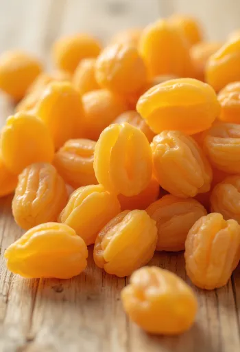 Mơ sấy màu cam tươi trong bát gốm cùng mơ tươi và mật ong