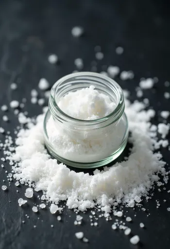 Bột Axit Ascorbic trắng mịn trong bát nhỏ kèm thìa gỗ