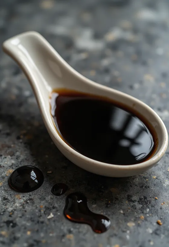 Giấm Balsamic đen nhánh trong bát thủy tinh, nho tươi và thùng gỗ ủ