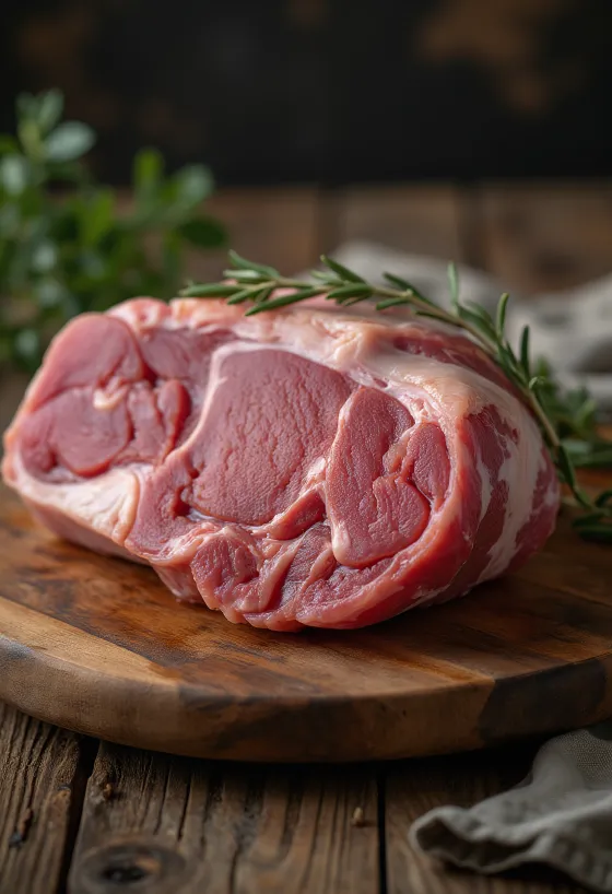 Phi lê đùi cừu tươi (Boneless Lamb Leg) trên bàn gỗ