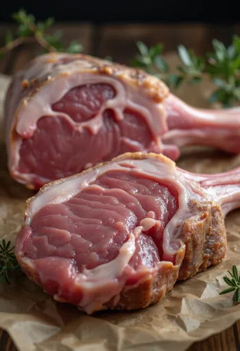 Thịt vai cừu rút xương tươi ngon trên bàn gỗ