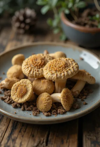 Nấm bụng dê (Morel) cắt đôi, sạch sẽ trên thớt