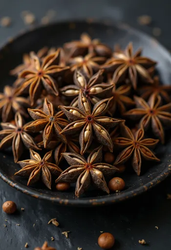 Hoa hồi khô nguyên đóa hình ngôi sao trên nền gỗ