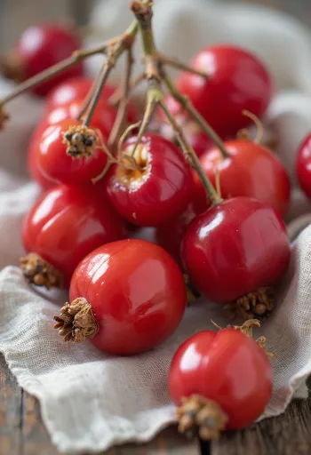 Quả tầm xuân tươi đỏ mọng cắt đôi trên bàn gỗ