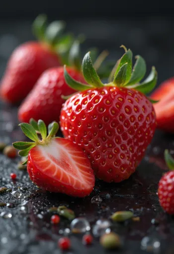 Dâu tây tươi đỏ mọng và mứt dâu trên bàn gỗ