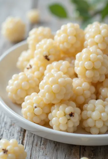 Những quả dâu tằm trắng chín mọng màu trắng ngà rất đẹp mắt