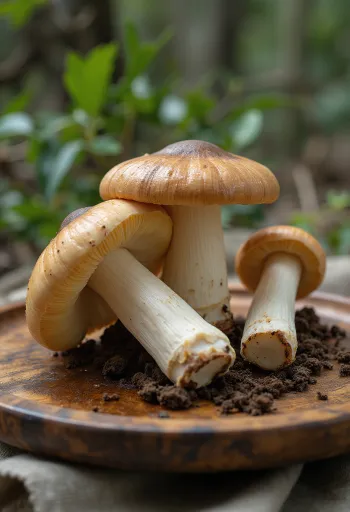 Nấm Tùng Nhung Matsutake thái lát sang trọng trên thớt gỗ