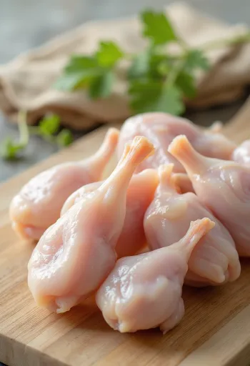 Thịt chim cút tươi cùng gia vị trên thớt gỗ, với hương thảo và cỏ xạ hương