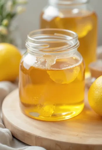 Hũ siro glucose trong suốt, dòng siro chảy xuống thìa