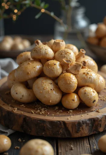 Nấm mật (nấm ngọc tẩm) đã làm sạch và thái nhỏ trên thớt