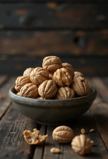 Nhân hạt óc chó vàng nâu tách vỏ trên nền trắng