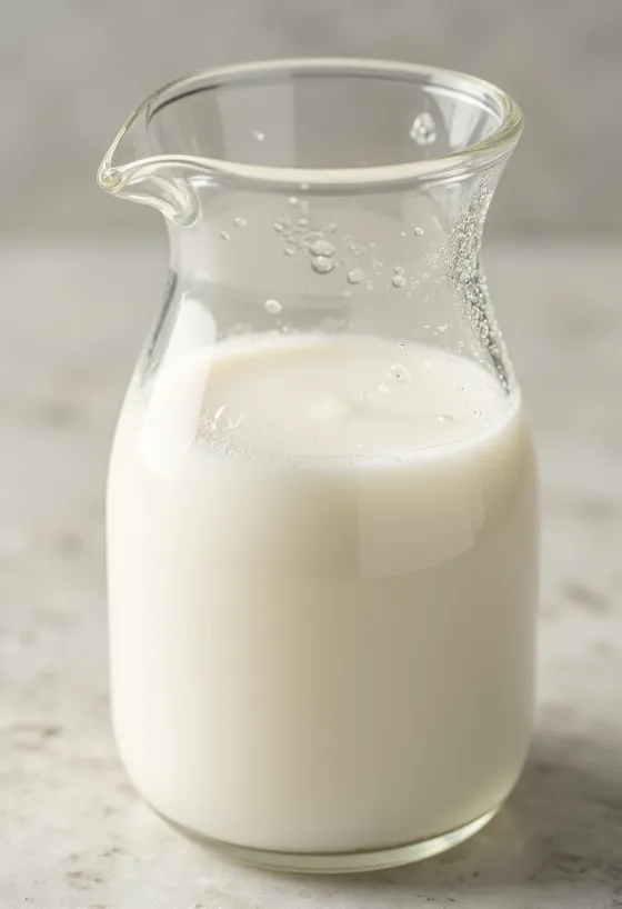 Sữa bơ trong bát gốm và ly thủy tinh trên bàn gỗ ánh sáng tự nhiên