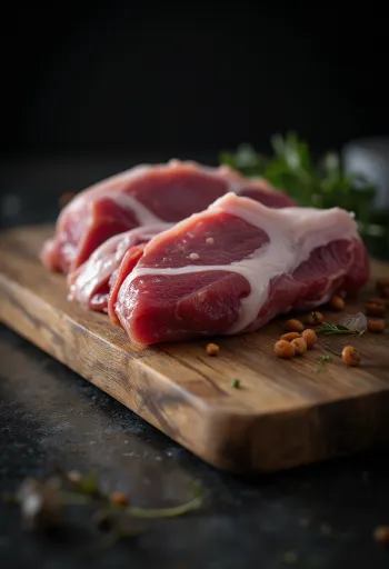 Thịt vịt tươi cùng gia vị trên bề mặt gỗ mộc mạc