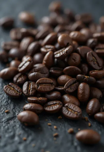 Hạt cà phê rang mộc tỏa hương trên nền gỗ tự nhiên