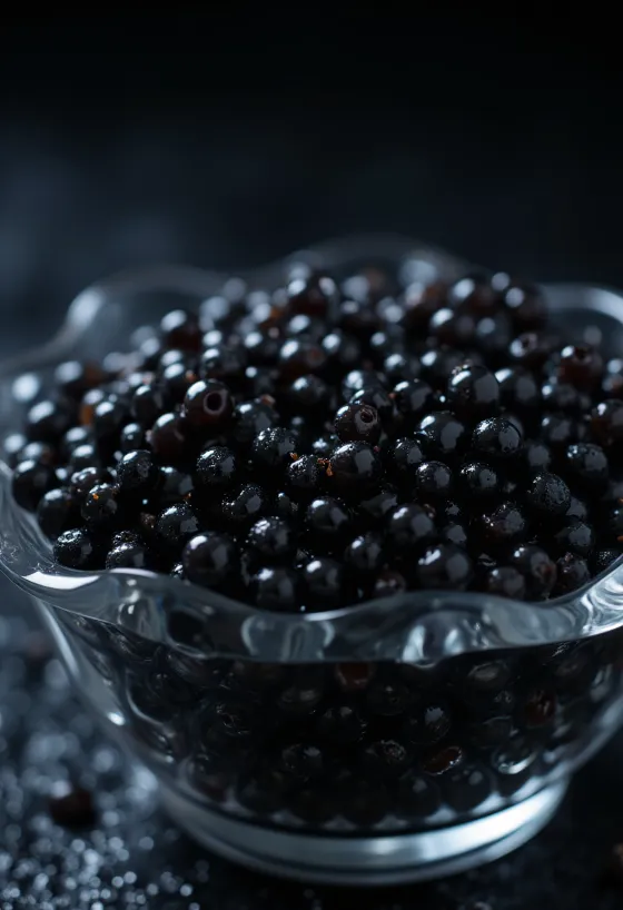 Trứng cá muối đen Caviar thượng hạng trên thìa xà cừ sang trọng
