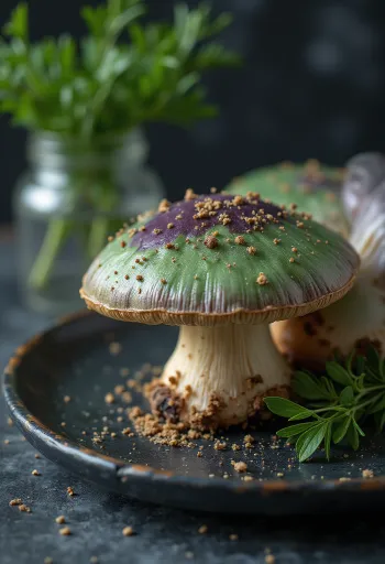 Nấm Russula xanh thái lát sạch sẽ trên thớt