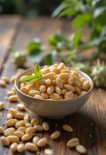 Hạt gai dầu tách vỏ và nguyên vỏ trong bát gốm