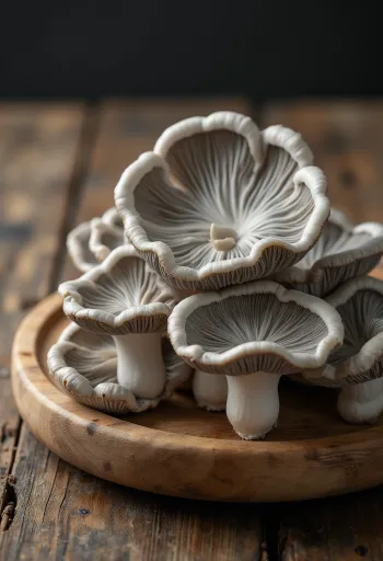 Nấm sò (bào ngư xám) xé nhỏ trên thớt gỗ
