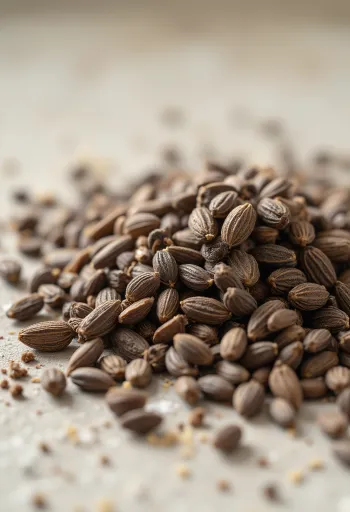 Hạt thì là Cumin và bột xay mịn trên bàn gỗ