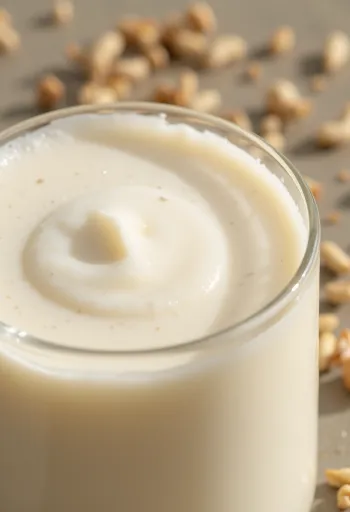 Ly sữa hạt lanh mát lành bên cạnh bát hạt lanh vàng và nâu