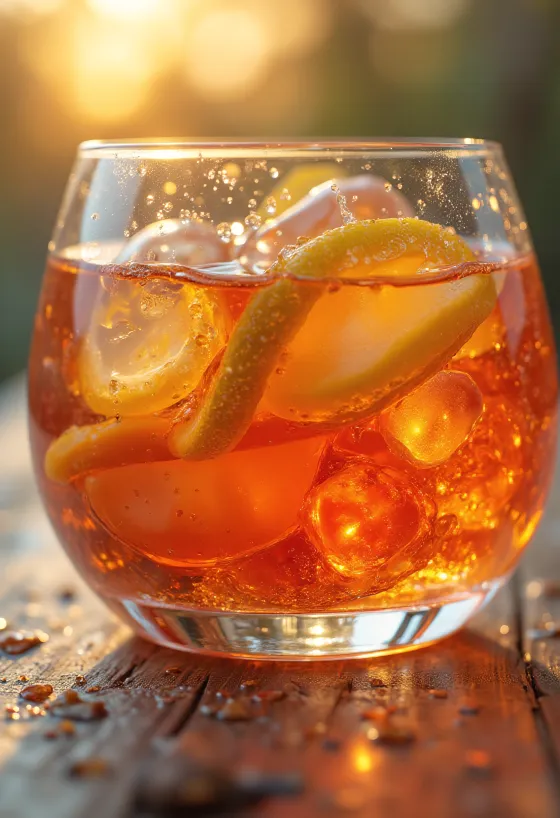 Chai và ly rượu mùi liqueur bên cạnh các loại gia vị tạo hương