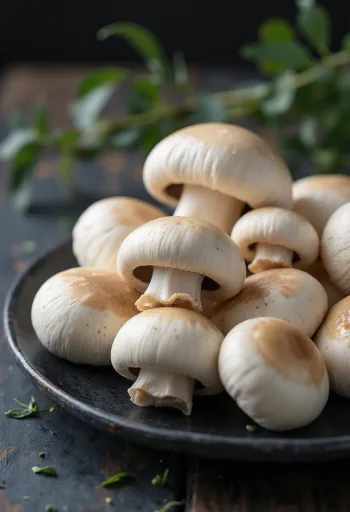 Nấm hương xuân (Calocybe gambosa) thái lát trên thớt gỗ sẵn sàng chế biến