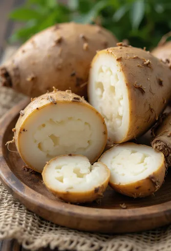 Củ khoai sọ Malanga với vỏ nâu và ruột trắng đặc trưng