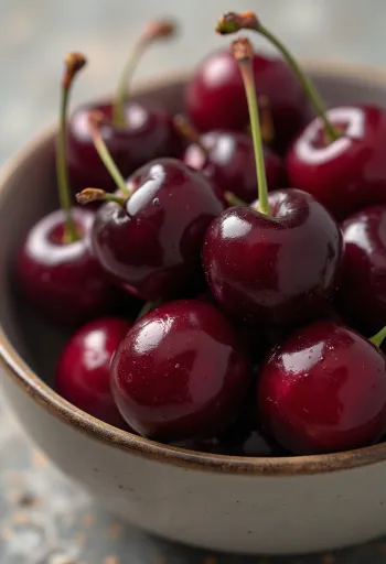 Anh đào chua tươi đỏ mọng và lọ mứt cherry trên bàn gỗ