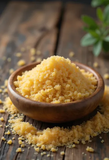 Hạt Fonio thô chưa chế biến trên thìa gỗ