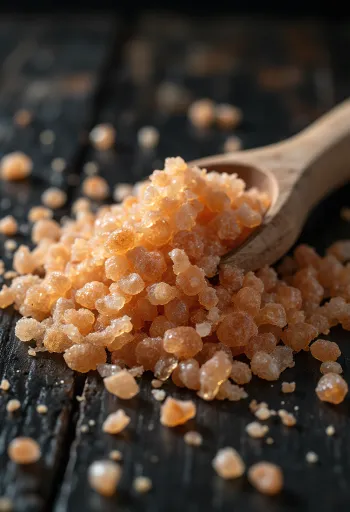 Hũ muối hun khói màu nâu hổ phách, hạt muối to lấp lánh