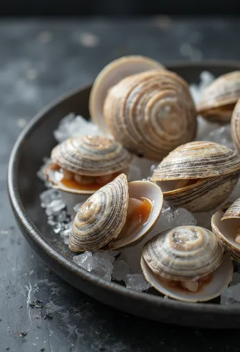 Ngao Cherrystone tươi sống trên khay đá lạnh