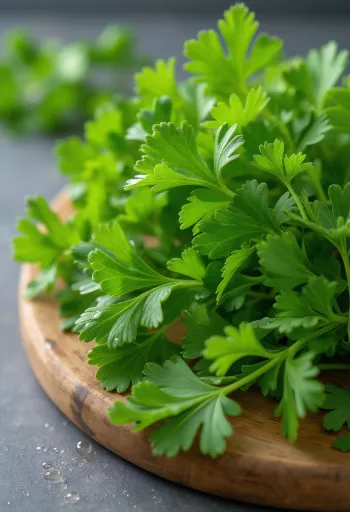 Ngò tây tươi xanh thái nhỏ trên thớt