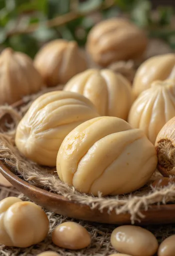 Hạt Pili béo ngậy được bày trí đẹp mắt trên bàn gỗ