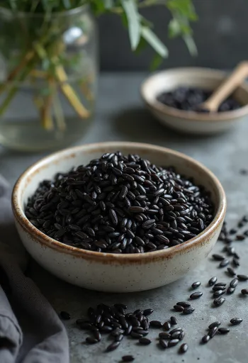 Gạo hoang (wild rice) nấu chín, hạt dài màu đen sẫm