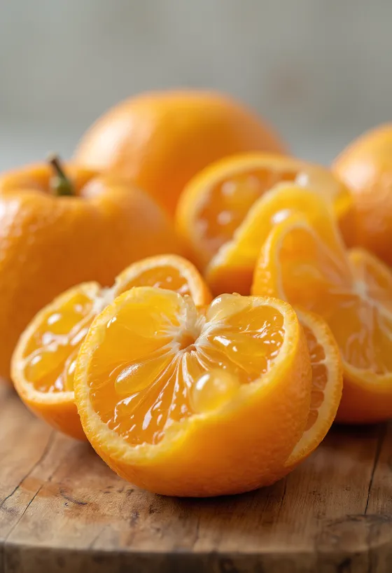 Múi quýt mọng nước, tép cam rực rỡ đã bóc vỏ
