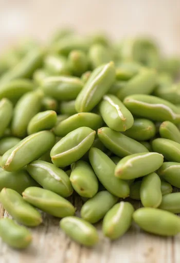 Hạt đậu xanh tươi và giá đỗ trong bát và trên bàn gỗ
