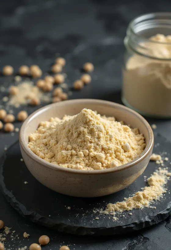 Bột protein đậu Hà Lan màu vàng kem mịn màng trong bát