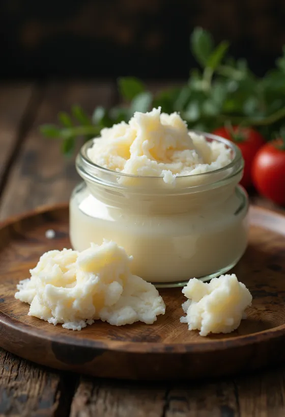 Bát mỡ ngỗng sống trắng mịn cùng các miếng mỡ thô