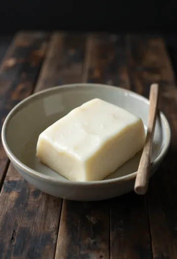 Mỡ heo thô trong bát, xung quanh là các miếng mỡ lá chưa chế biến