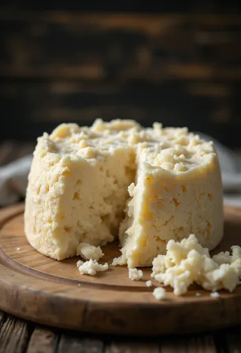 Khối phô mai Pecorino cứng từ sữa cừu trong bát sứ trắng