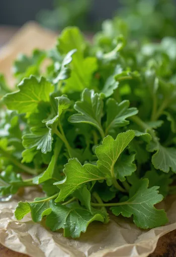 Lá bồ công anh tươi xanh trên đĩa trắng, đã rửa sạch sẵn sàng ăn