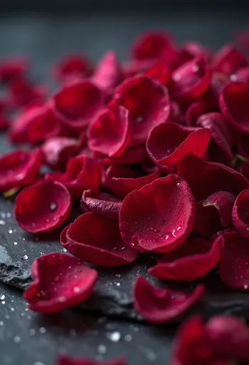 Cánh hoa hồng tươi và khô trong bát, bên cạnh tách trà hoa hồng