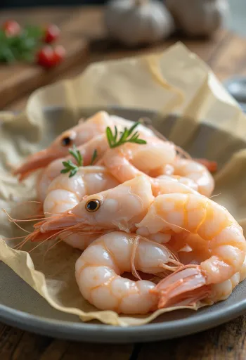 Thịt tôm càng biển (Scampi) tươi rói trên đá lạnh cùng chanh và rau thơm