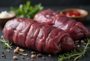 Gan heo tươi thái lát trên thớt gỗ, màu đỏ sẫm tươi ngon