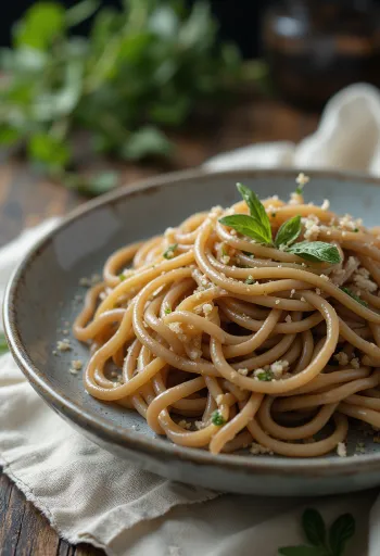 Mì Soba khô làm từ kiều mạch trong bát gốm mộc mạc